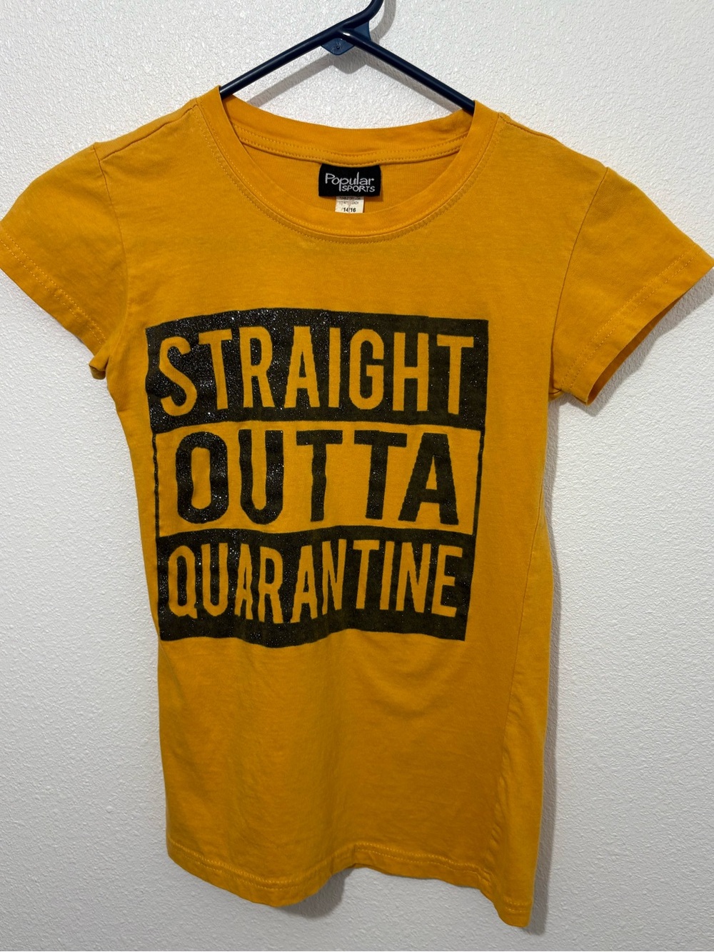 Girls Yellow T Shirt Straight Outta Quarantine Size 14/16 Top Short Sleeve